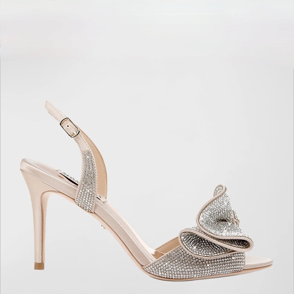 Badgley Mischka Rennie Rhinestone Ruffle Satin High Heel Stiletto Sandals US8 - Picture 7 of 14